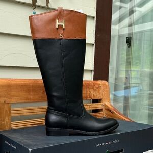 Tommy Hilfiger Black and Brown Tall Boots